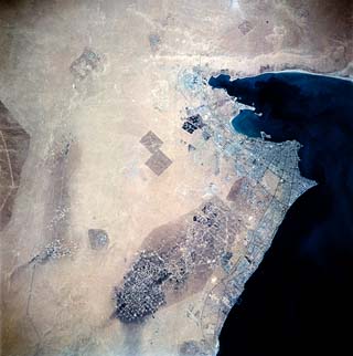 Kuwait City and the fire scars still visible from the 1991 Gulf War, Kuwait, northern Persian Gulf. 